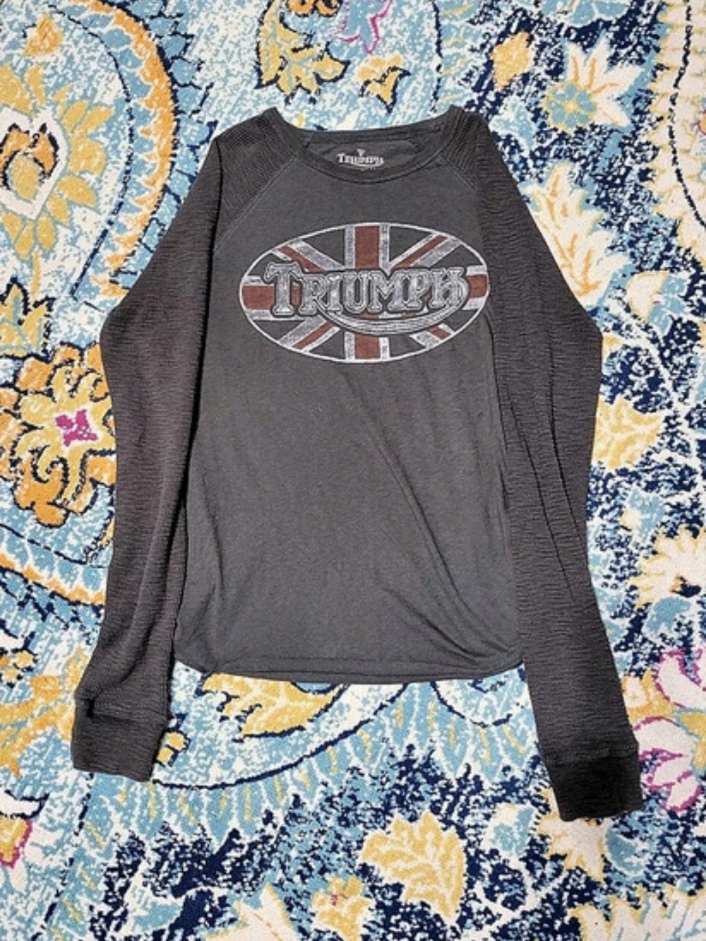 Triumph Lucky Brand Long Sleeve Graphic Tee in Gray